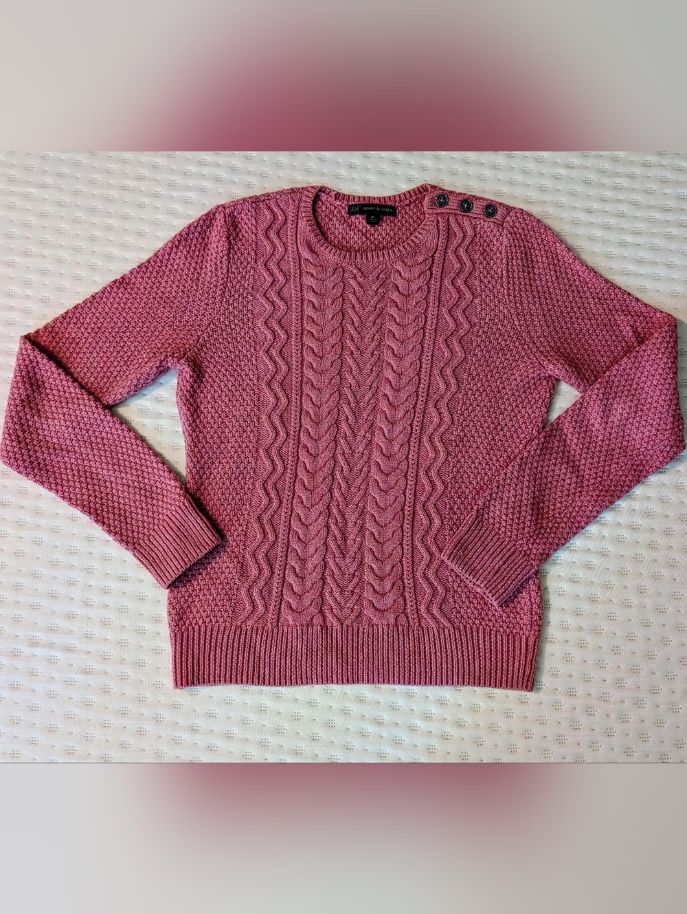 Brooks Brothers Womens Cable Knit Sweater Pink Shoulder Button Detail Size M